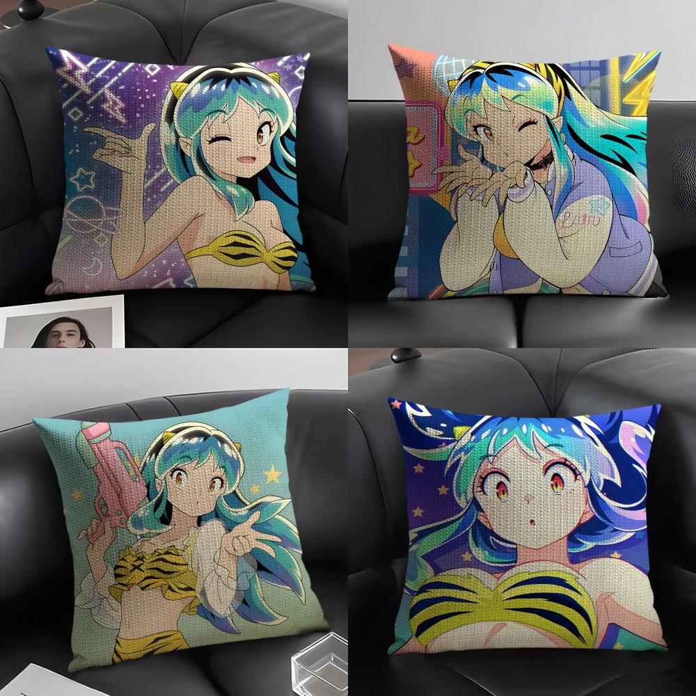 UUrusei YatsuraA Anime Cushion Cover Natural Linen Organic Fabric DoubleSided Printing Sofa Home Decor Gift Pillow Case