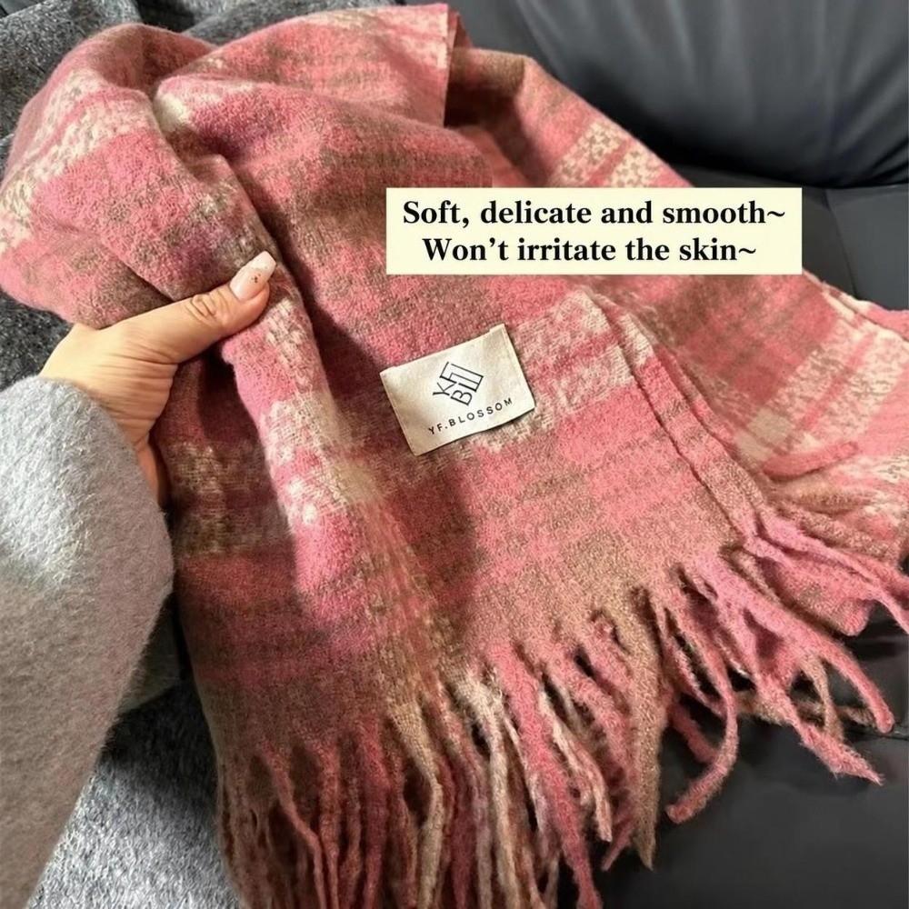 Soft Shawl Wrap Windproof Neck Warmer Casual Plaid Scarf for Women