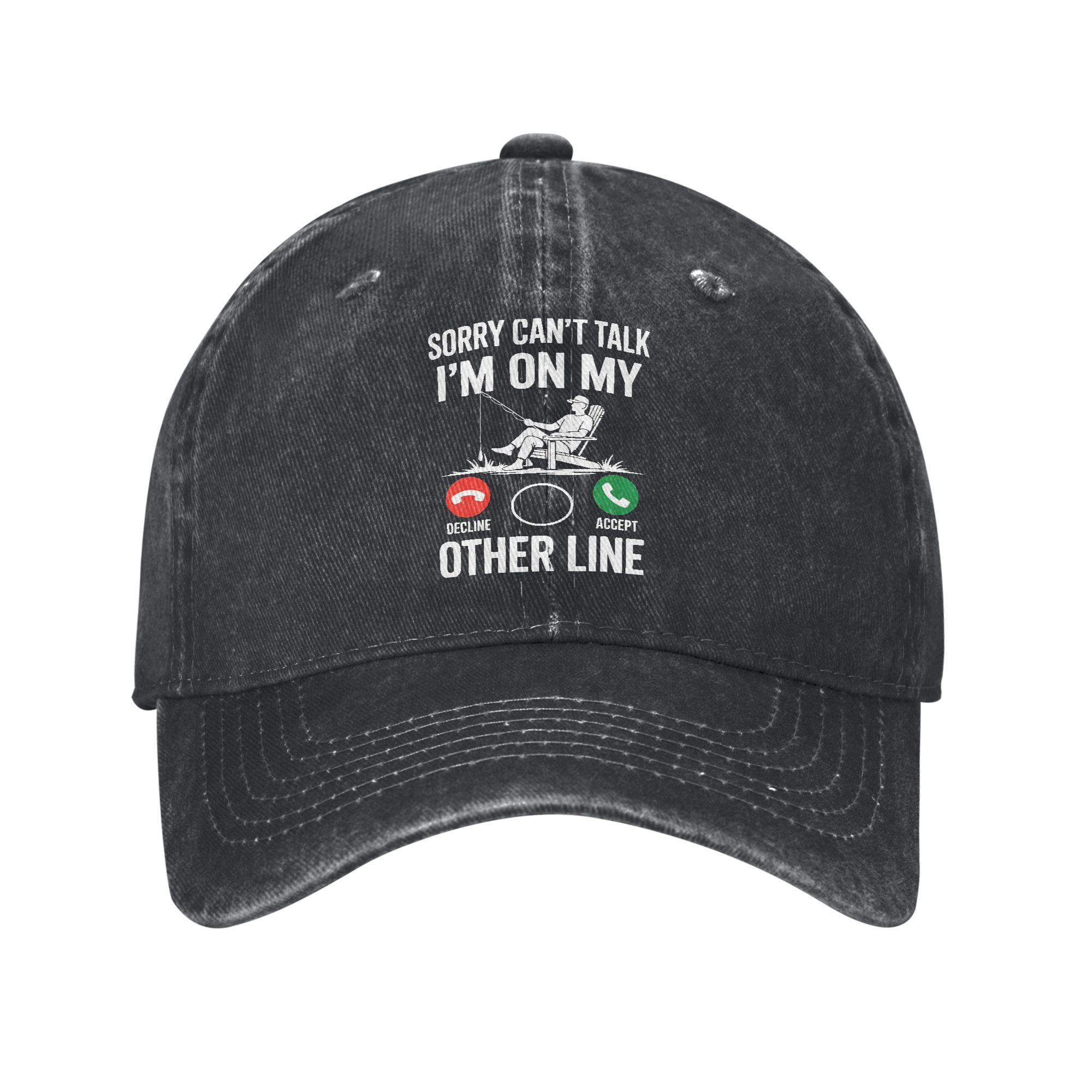 

Sorry Can t Talk I m On My Other Line Baseball Cap Sun Fishing Print Outdoor Gym Sunscreen Washed Trucker Hat y2k Baseball Caps One Size чёрный
