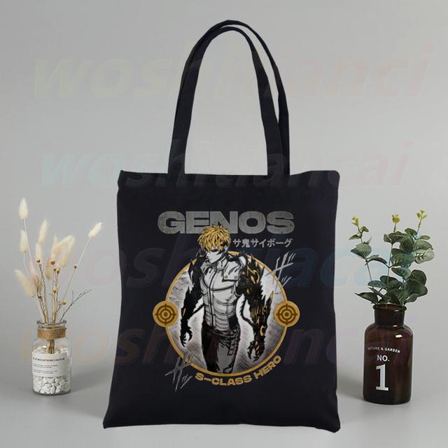 

Холщовые сумки на плечо в стиле аниме One Punch Man, большая вместительная сумка Genos Saitama Sensei, сумка для колледжа, черная сумка для покупок 24*26cm