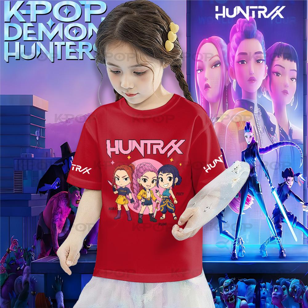 Onda Coreana KPOP Hunters Stampa Cartone Animato Outfit Genitore-Figlio Rumimila Zoyi T-shirt a Maniche Corte per Bambini