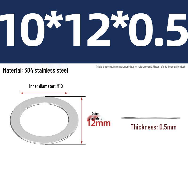 304 Stainless Steel Ultra-Thin Flat Washers - Available in Thickness: 0.1mm, 0.2mm, 0.3mm, 0.5mm