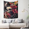 Mysterious Skull and Floral Tapestry Dark Fantasy Art Home Decor Wall Hanging