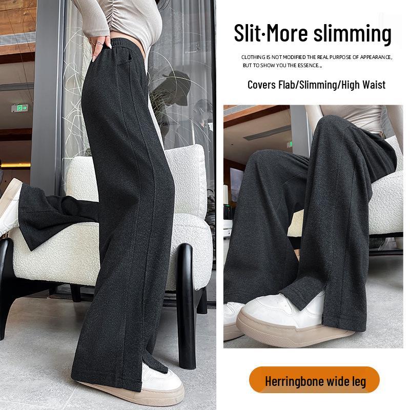 

Women s High Waist Plus Size Slit Straight Leg Pants - Slimming, Versatile, Loose Fit, Hip-covering, Casual Wide Leg for Spring 2025. 5XL