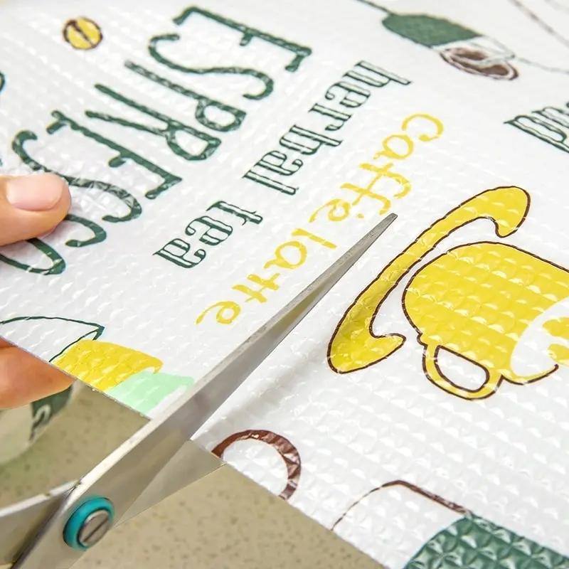 2pcs Waterproof Oil Thickened Kitchen Stickers 2 Roll Can Cut Table Mat Drawers Cabinet Shelf Liners Cartoon Cupboard Placemat