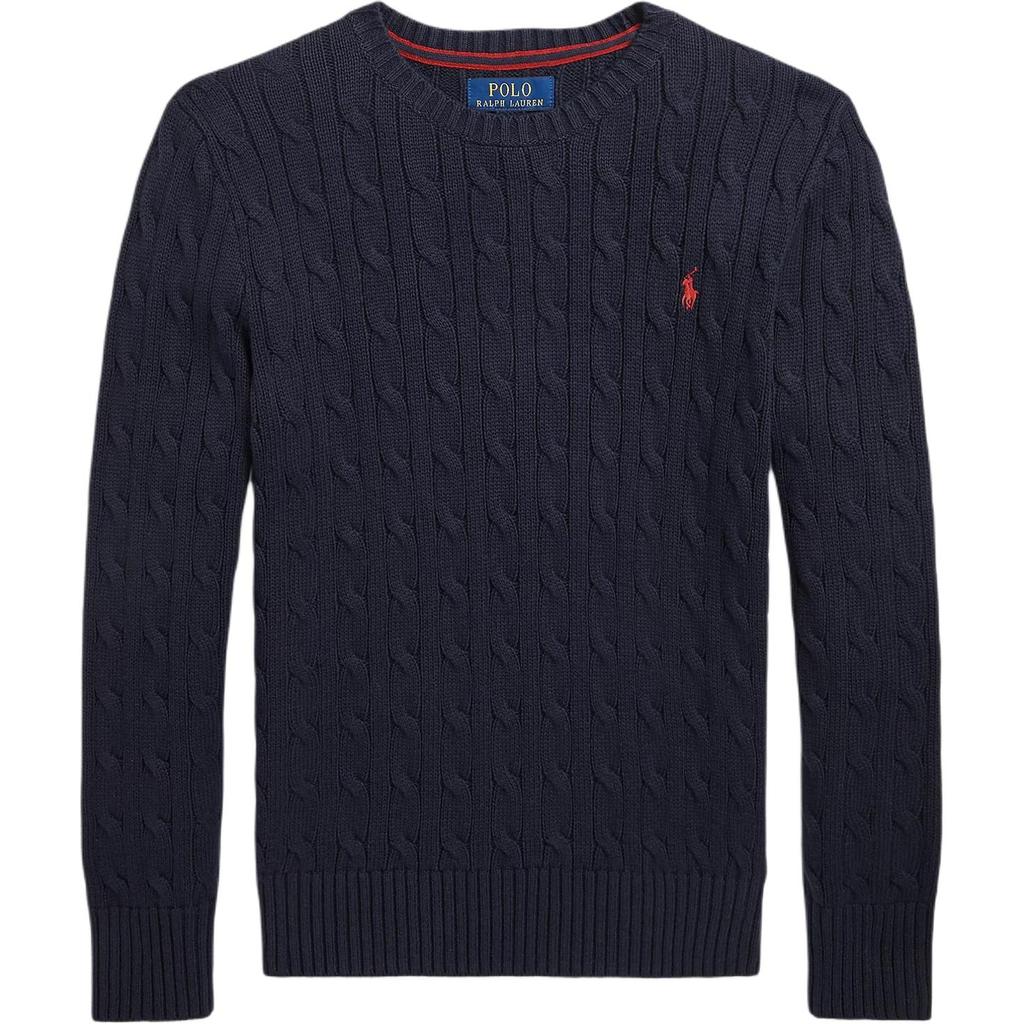 Svetr Polo Ralph Lauren Jednobarevný Kulatý výstřih Logo Dlouhý rukáv Ležérní Dětské topy Modrý 323702674-060