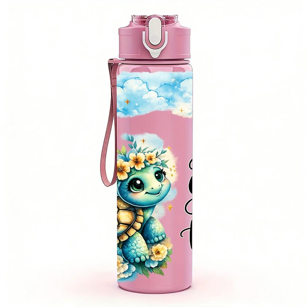 1PC Cute Turtle Ocean Cartoon Art Print 750ml Color Plastic Sports Water Bottle Leakproof Flip Straw Lid Suitable for Sports Office Home Use