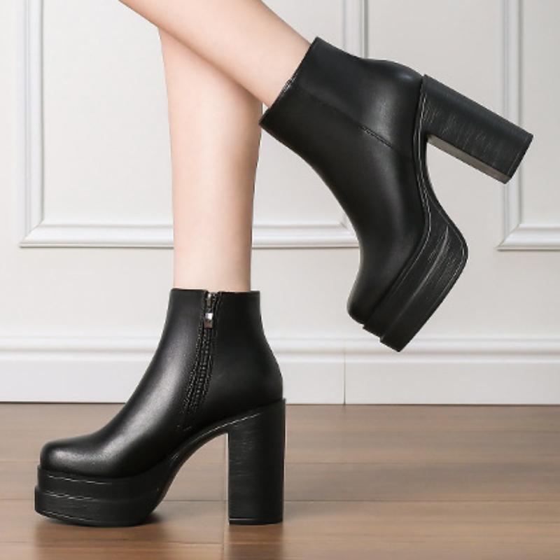 Fashion 2025 New Women's Boots Sexy Ultra High Heels Woman Round Toe Boots Platform Shoes Women Shoes Ankle Boots Zipper Party Shoes