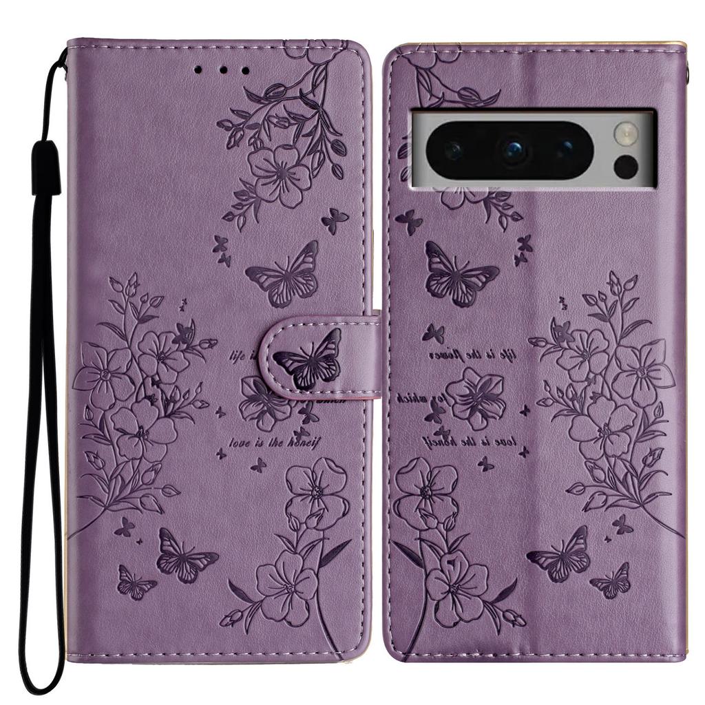 For Google Pixel 8 Pro Wallet Case Butterfly Floral Imprint Leather Phone Cover with Stand