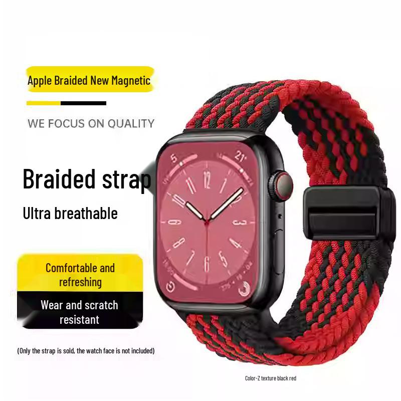 Kompatibles elastisches geflochtenes Magnetarmband aus Nylon für Apple Watch 4, 5, 6 & iWatch 7, 8, 9