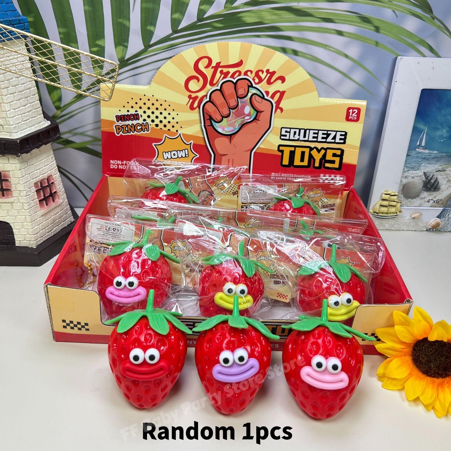 Grappige Simulatie Aardbei Squishy Stressbal Zacht Knijpspeeltje Decompressie Fruitbal Vent Prank Speeltje Fidget voor Volwassenen Cadeaus