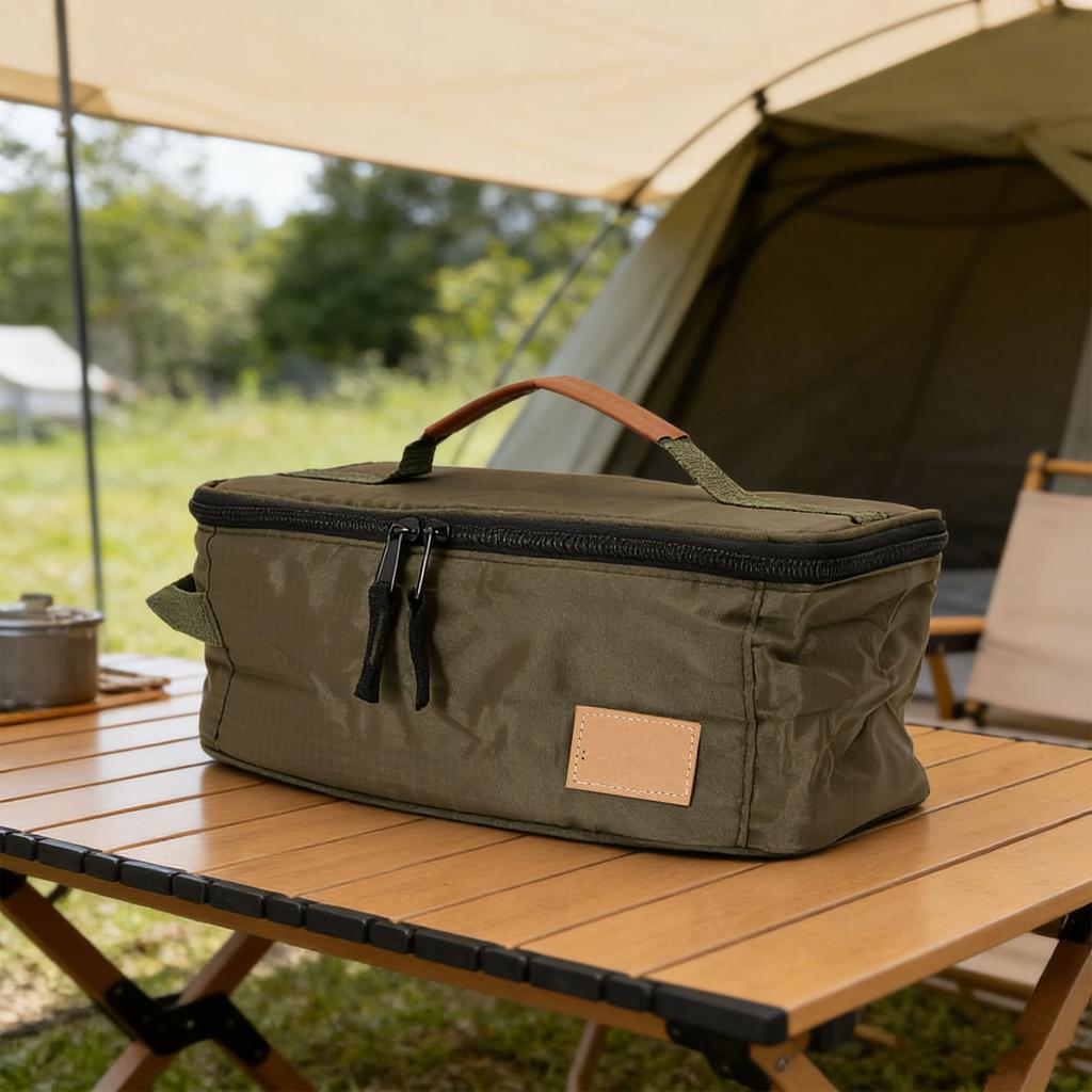 Camping-Kochgeschirr-Tasche 210D Karostoff Isoliert Kochutensilien Reisetasche mit PU-Griff für BBQ-Picknick