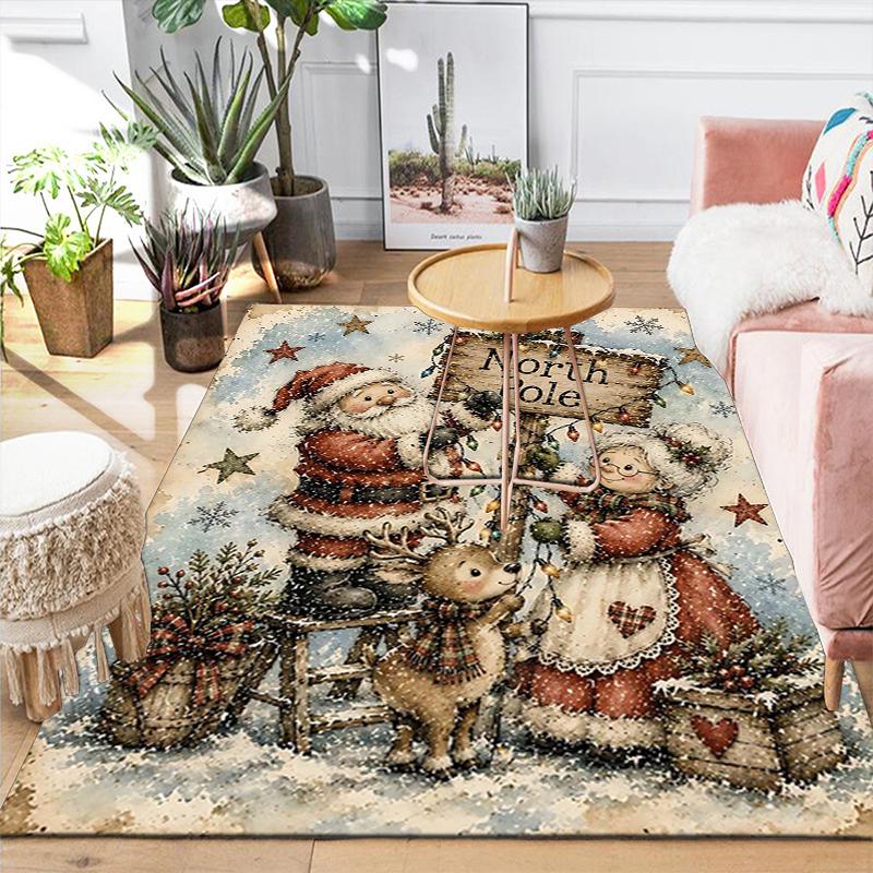1Pc Santa Claus Gifts Winter Night Rug Office Carpet Indoor Outdoor Doormat Nonslip Soft And Comfortable Living Room Christmas Halloween Gift D9183