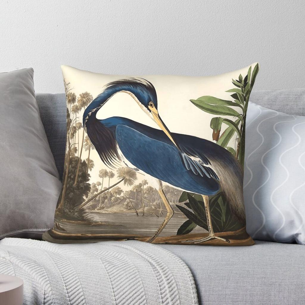 Blue Heron Tropical Bird Square Pillowcase Polyester Linen Velvet Creative Zip Decorative Bed Cushion Cover x