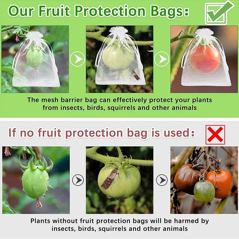 50pcs Fruit Protection Bags Pest Control Anti-Bird Garden Netting Strawberry Bags Mesh Grapes Bag Drawstring Planter Grow Bags