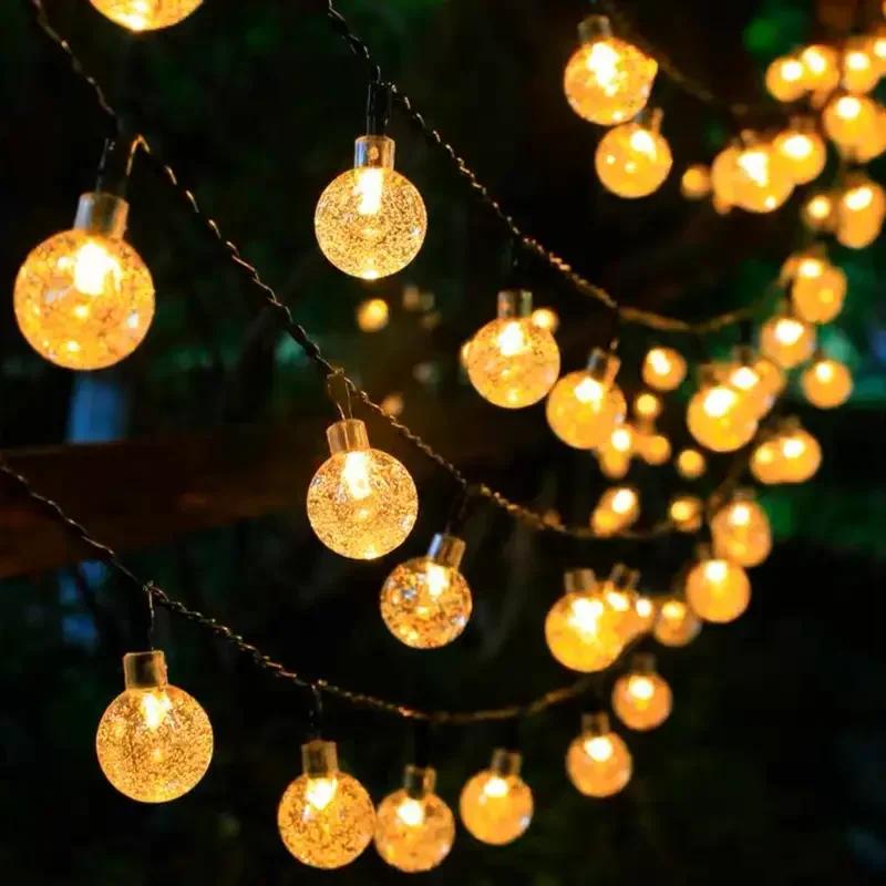 Solar Crystal Globe LED String Lights, 8 Modes IP65 Waterproof Fairy Garland, Solar Christmas Light for Garden Party Outdoor Decor