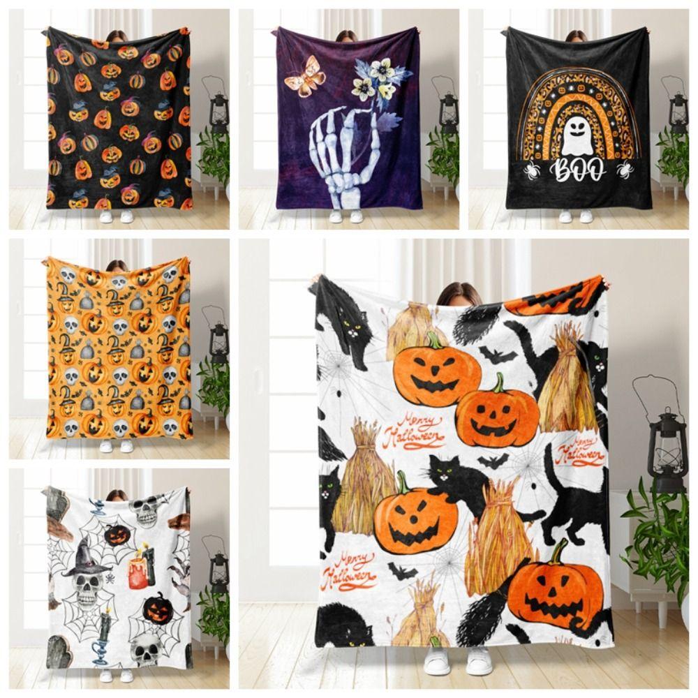Bat Halloween Decor Spider Flannel Blanket Cozy Halloween Blanket Pumpkin  Office