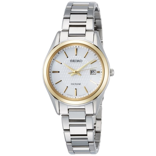 

Seiko Watch Exceline Solar Radio-Controlled Titanium Model SWCW148 Women s Silver Watch with White Dial