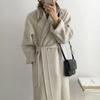 Autumn Winter Women Basic Lapel Solid Belt Woolen Coat Female Casual Commut Outwear Loose Midi Length Jacket Overcoat