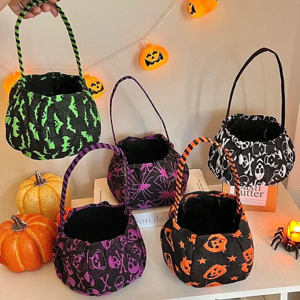 Cloth Halloween Candy Bag Trick or Treat Stuffed Cotton Tote Bags Funny Pumpkin Candy Bucket  Party