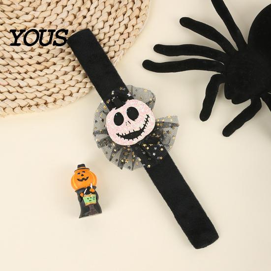 Velvet Wristband Party Favors Stuffed Halloween Slap Bracelets for Kids, Plush Pumpkin Ghost Skull Cute Wrist Kids Holiday Goodie Bag Fillers