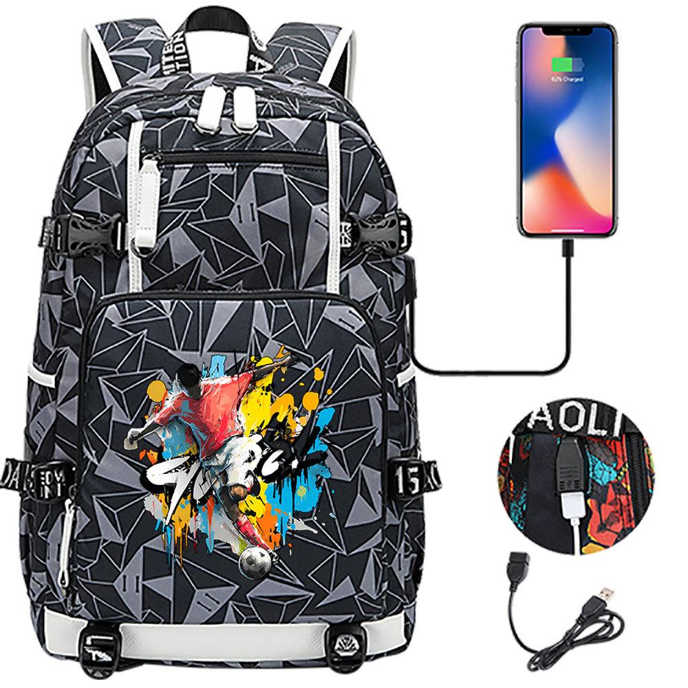USB Headphone Backpack for Teens Students Boys Girls Leisure Travel Dual Shoulder Bags Soccer Hot Selling Waterproof Large Capacity