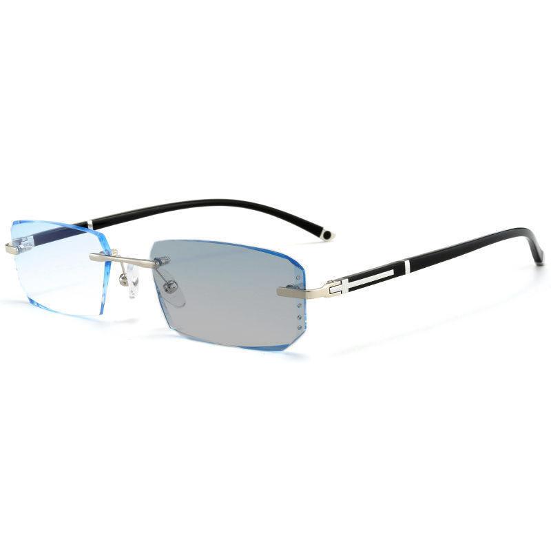 Trendy Rimless Pochromic Reading Glasses Men Women Luxury Diamond Eyeglasses Retro Outdoor Anti-UV Presbyopia Eyewear