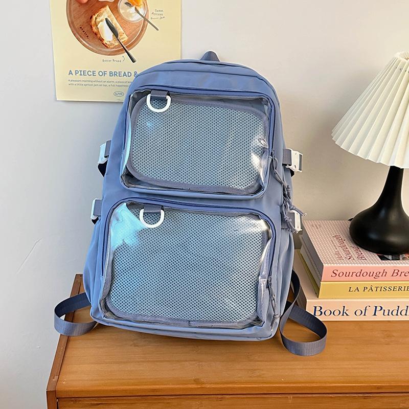 

Прозрачный аниме-рюкзак для школы, водонепроницаемая нейлоновая сумка JK с защитой позвоночника, унисекс, милый расширяющийся рюкзак синий