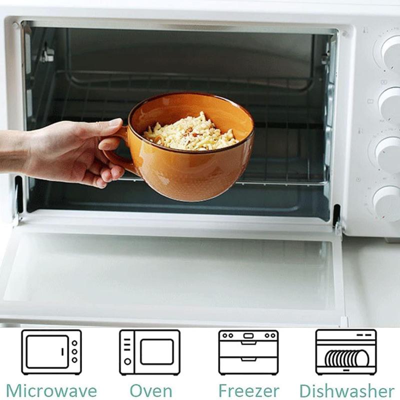 700ml Large Capacity Ceramic Soup Mug Vintage Orange Breakfast Bowl Cup Microwave Safe Oatmeal Yogurt Cereal Cup With Handle