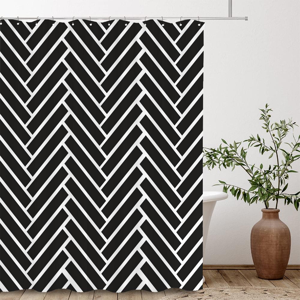 

Modern Stripe Geometric Shower Curtains Waterproof Fabric Bath Curtains For Bathroom Bathtub Large Wide Bathing Cover With Hooks W90xH180cm