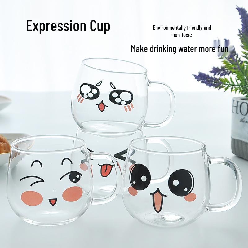 Kreativní sklenice s emotikony - Dárková sklenice s velkým bříškem, Roztomilý hrnek na kávu