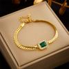 Stainless Steel Square Green Crystal Zircon Pendant Necklace Earrings Bracelet Jewelry Set for Women Gifts