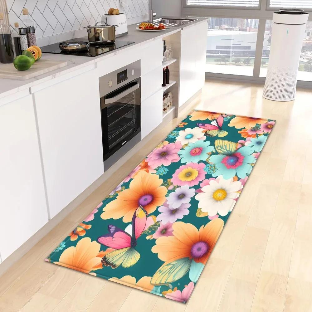 Schöne Blume Retro Muster Haus Küche Bodenmatte Tür Vorne Dekoration Bodenmatte