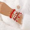 6 Stück/Set Süßes Niedliches Erdbeer-Anhänger-Armband für Damen Elegantes Weichton-Imitationsperlen-Armband Boho Y2k Schmuckzubehör