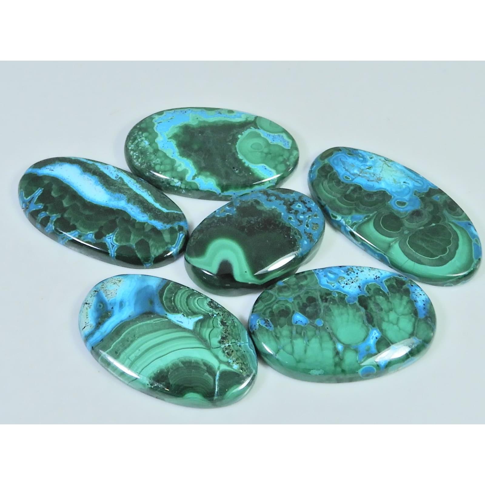 220Cts. Natural Malachite Chrysocolla Cabochon Oval Loose Gemstone 06Pcs Lot C-2472