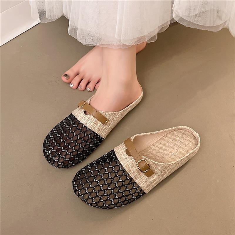 Fashion Round Head Breathable Non-slip Line Button Mary Jane Fishnet Shoes Ladies Shoes Cheap Fashion Flat Sandals New Summer