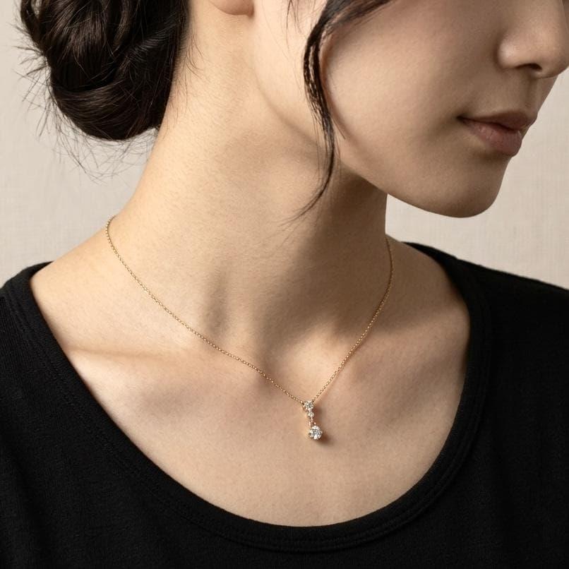 Used 4 Yondoshi K18PG Diamond Necklace 40cm 1.2g Good Condition