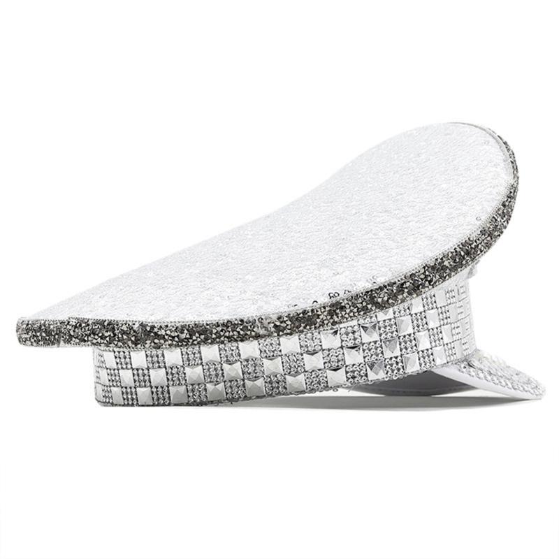 Luxurious Marine Hat with Decorative Rhinestones and Rivet Studded Cool Styles Top Hat for Music Festival Gathering