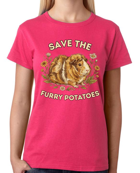 Save The Furry Potatoes Guinea Pig Ladies T-Shirt Cute Animal Tee 4XL