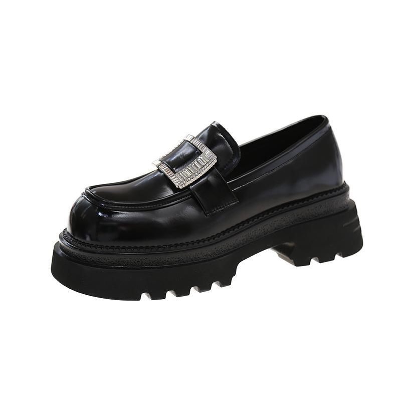 Platform Loafers Women's 2025 New Spring British Style Patent Leather Small Leather Shoes Super Soft and Light Height Increase One Pedal Single Shoes