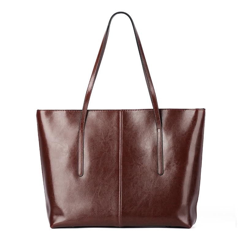 

Retro Oily Wax Cowhide Leather Tote Bag - Large Capacity, Trendy Single Shoulder Bucket Bag