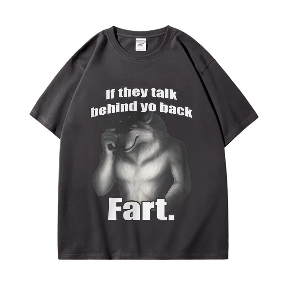 Jeśli plotkują za Twoimi plecami Pierdzący Siedzący Wilk Dosłownie Ja Śmieszny Mem Emo T-shirty Moda Unisex Vintage Streetwear T-shirty