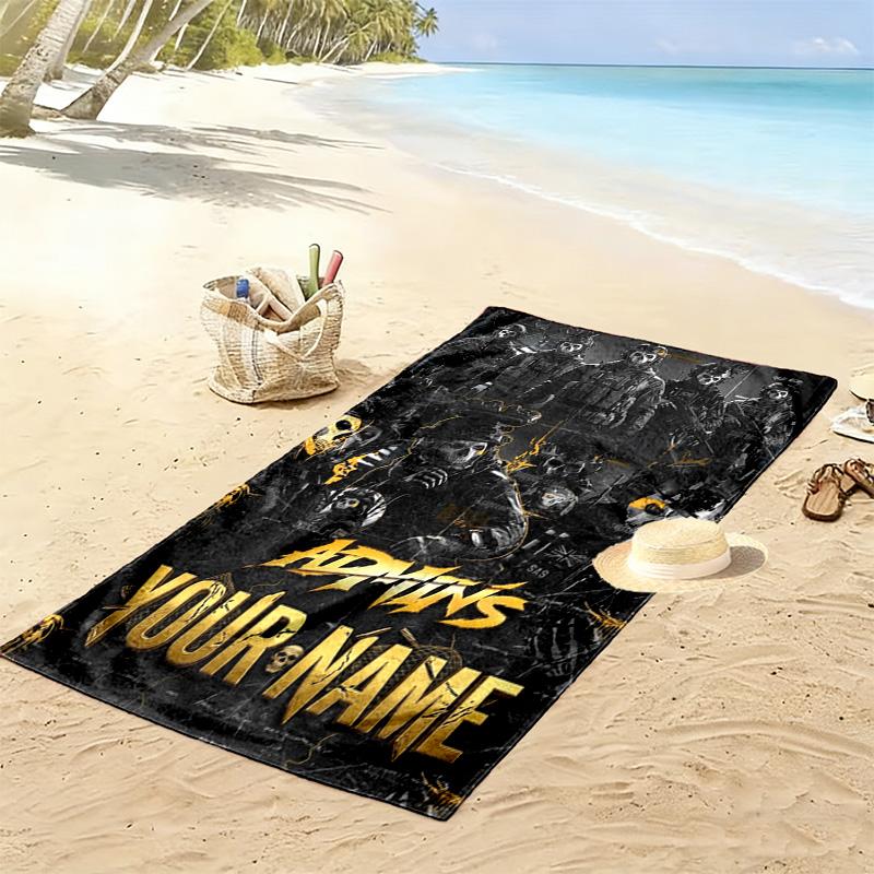 Name Custom Duty Call Ghost Print Beach Towel, Large Soft Quick Dry Towel for Beach Camping Swimming