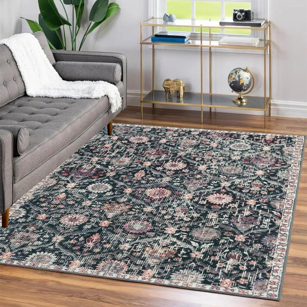 New Vintage Floral Rugs Soft Accent Area Rug Large Size Rugs Low-Pile Carpet for Living Room Bedroom Home Decor Floor Mat