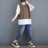 Summer Women's Color Block Layered Top Loose Crew Neck Short Sleeve Casual Blouse