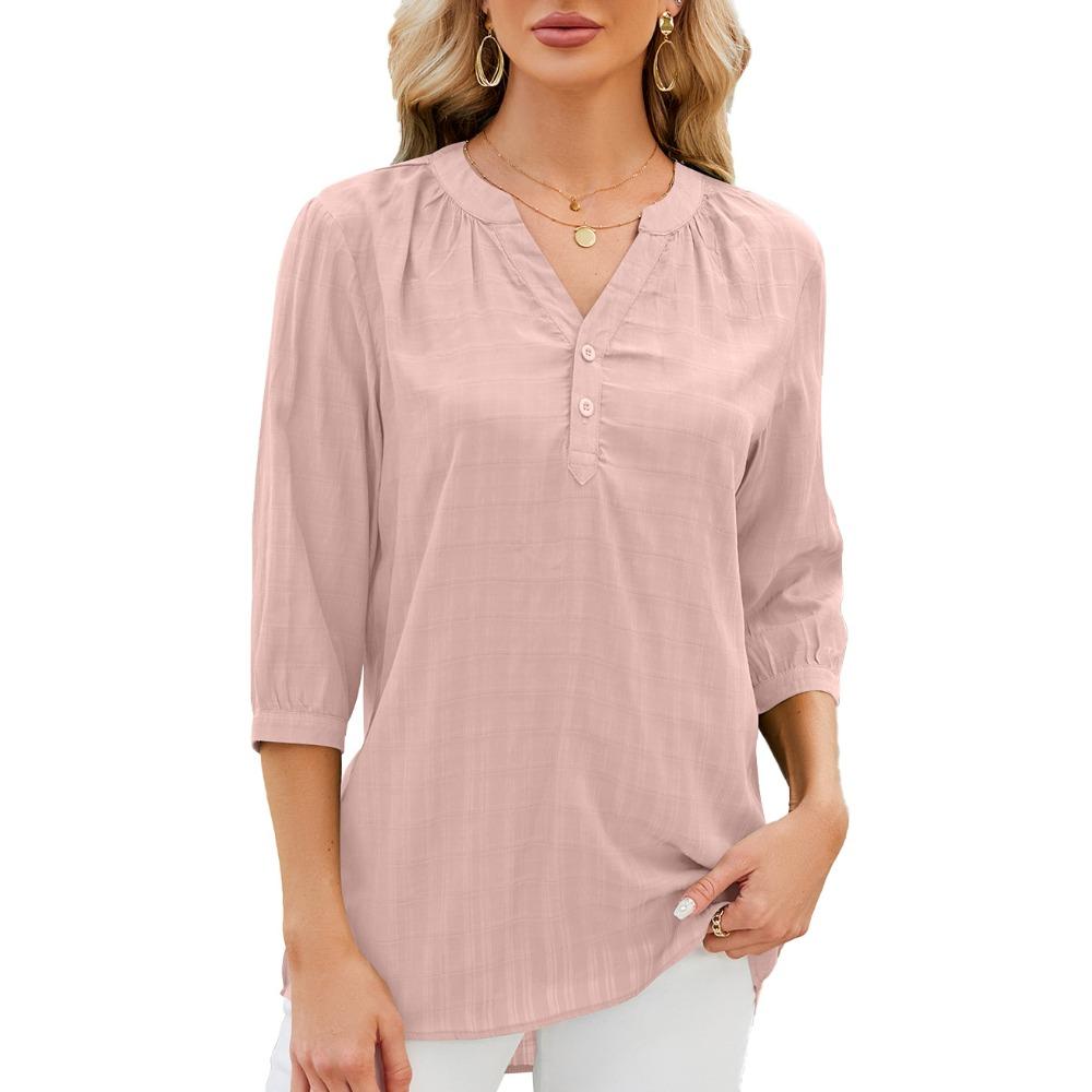 IHUASU Frühling/Sommer Einfarbig V-Ausschnitt Knopf Lockeres Set Chiffonbluse Frau