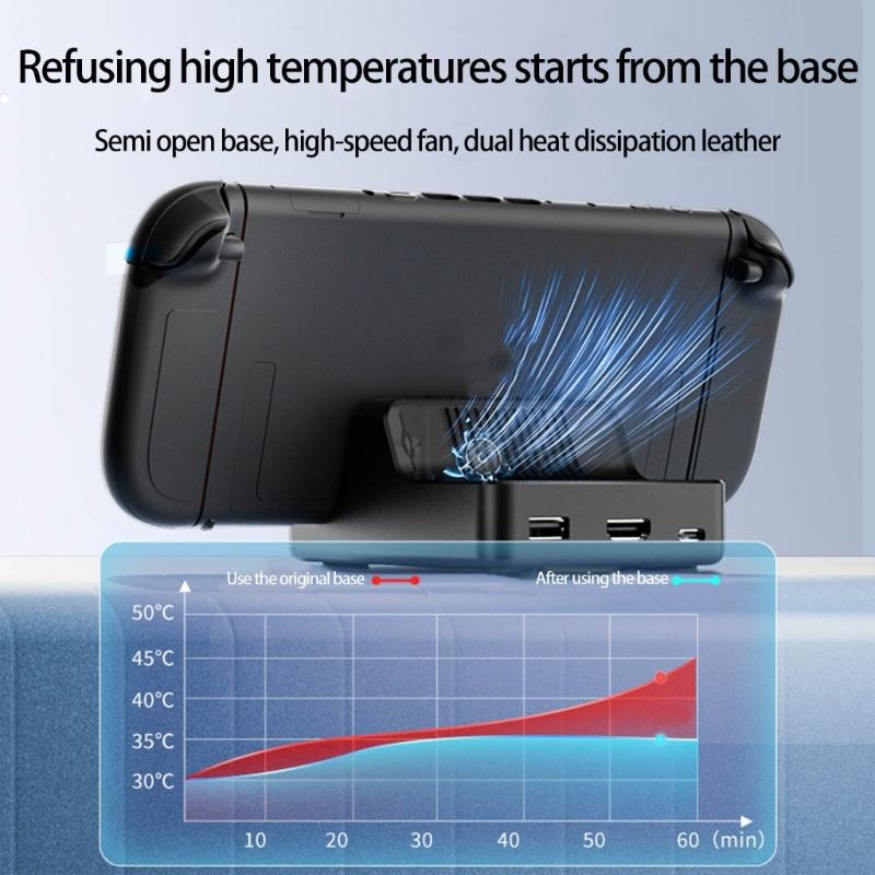 3 Port Adapter Docking Station for Game Consoles with Cooling System Stable Base Plugs Play Functionality
