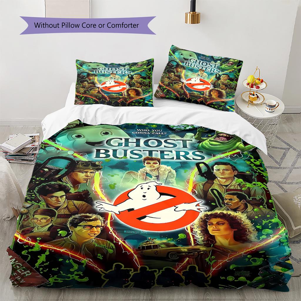 Ghostbusters Pattern Bedding Quilt Set Quilt Cover Pillowcase Home Decoration Gift (1 * Duvet Cover + 2 * Pillowcase, Without Core)
