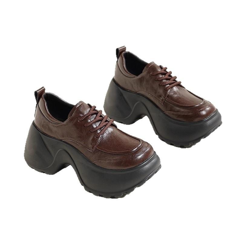 Black British style small leather shoes, new retro platform heightened Mary Jane shoes