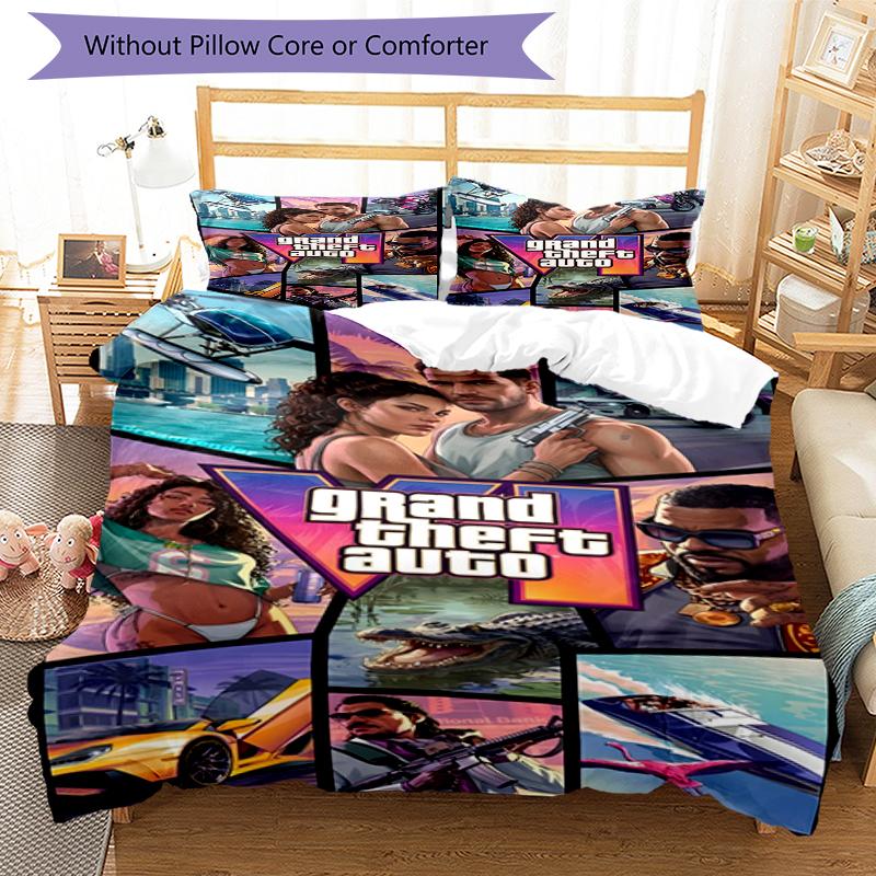 3pcs GTA 6 Bedding Set Duvet Cover Closure Includes 1 Duvet Cover & 2 Pillowcases, Soft and Comfortable for All Seasons.